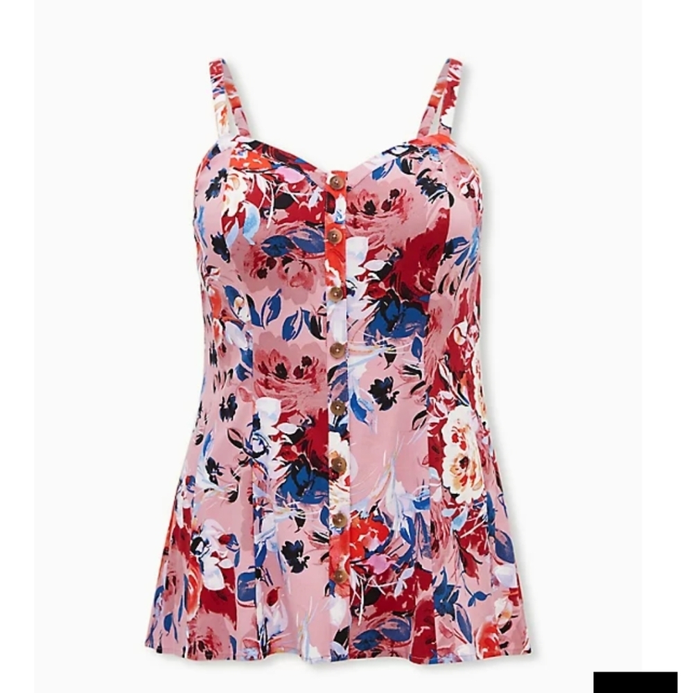 🆕 2X BLUSH PINK FLORAL CHALLIS FIT & FLARE CAMI